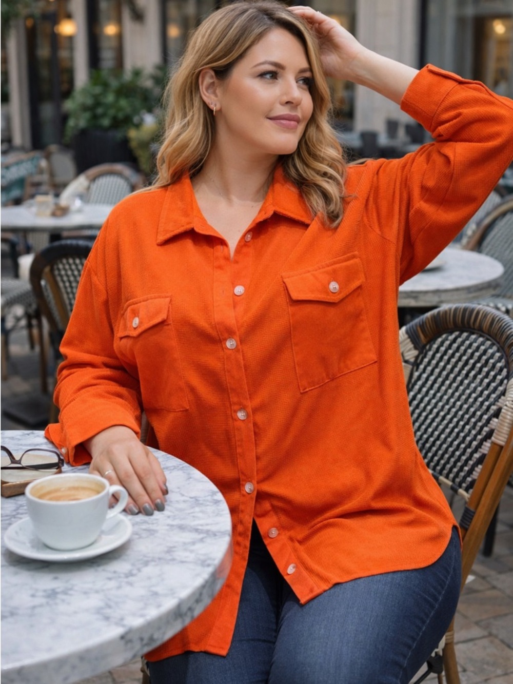 Vibrant Orange Button-Up Shirt